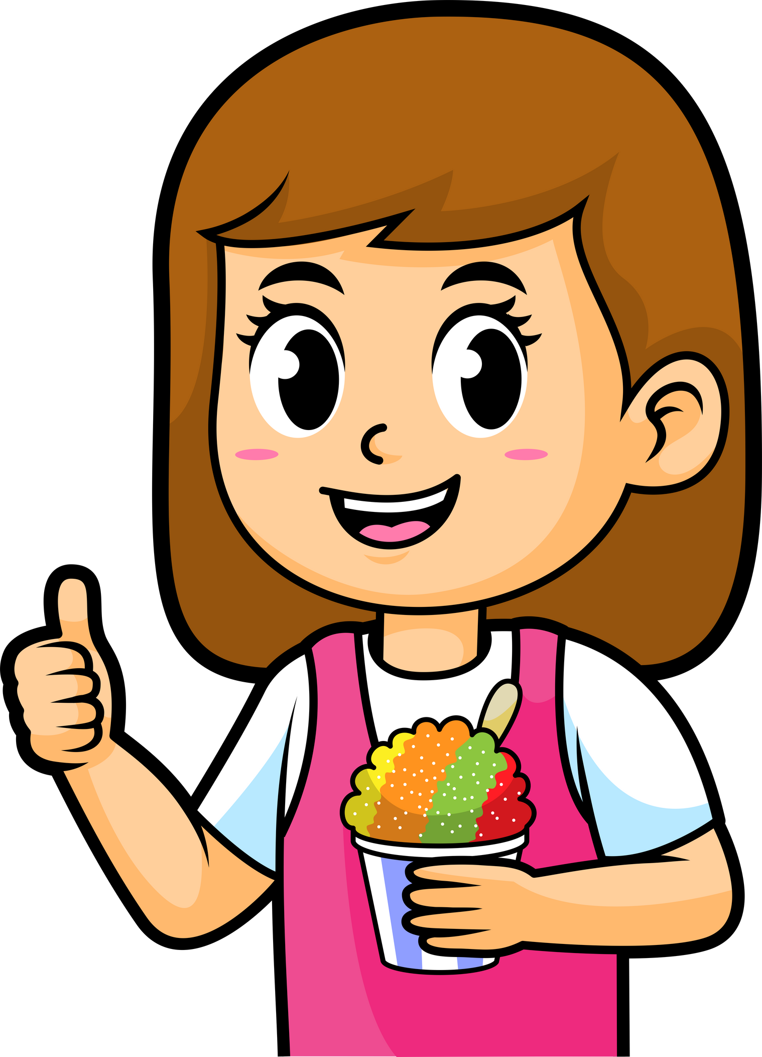 Little girl with shaved ice cartoon design